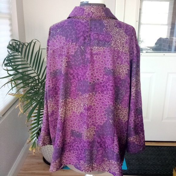 Joanna Plus Purple Print Button Down Blouse - Picture 4 of 11